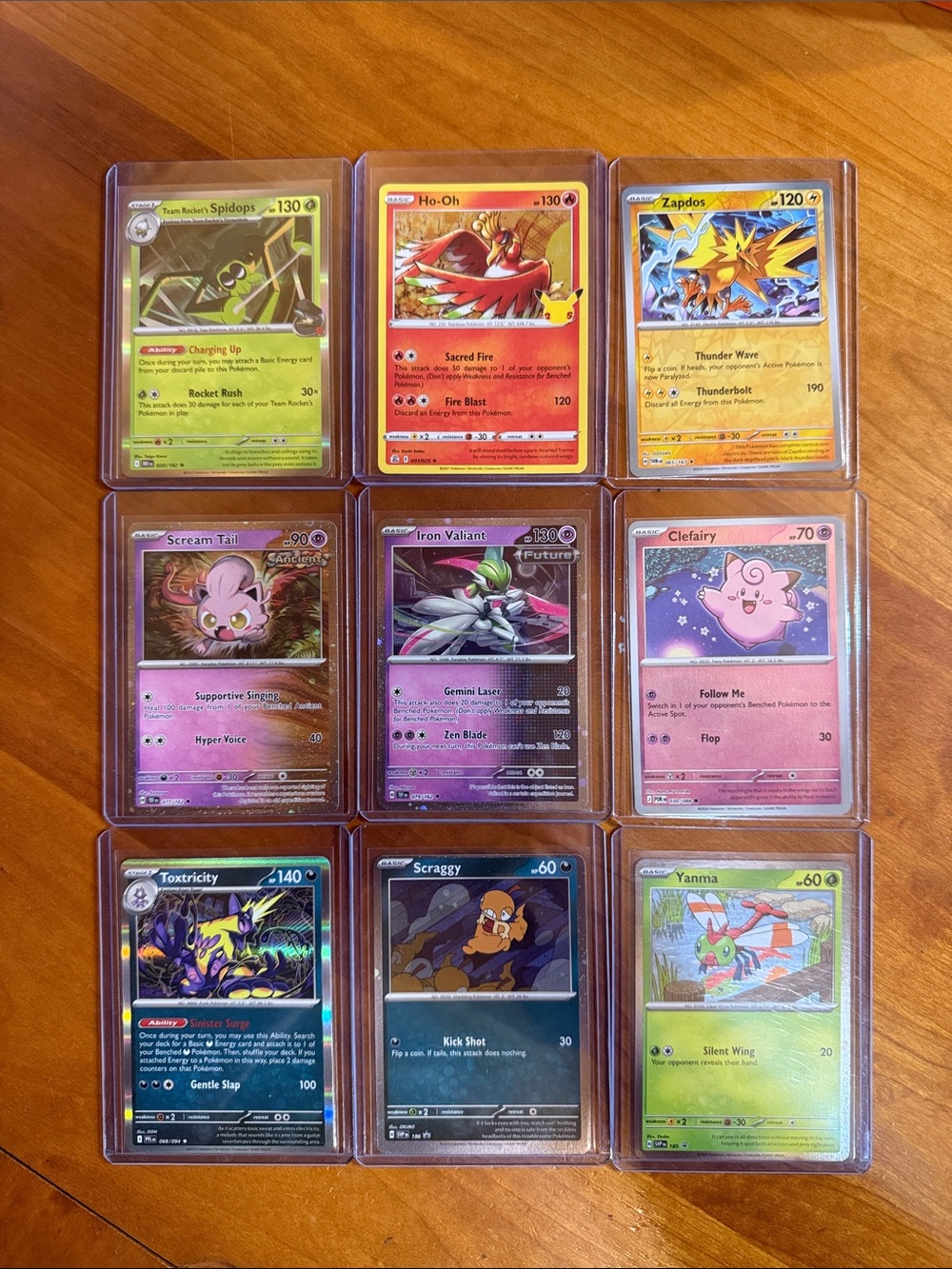 Pokemon Multicolor Holo Card Set - Pink, Yellow, Green, Black, Purple